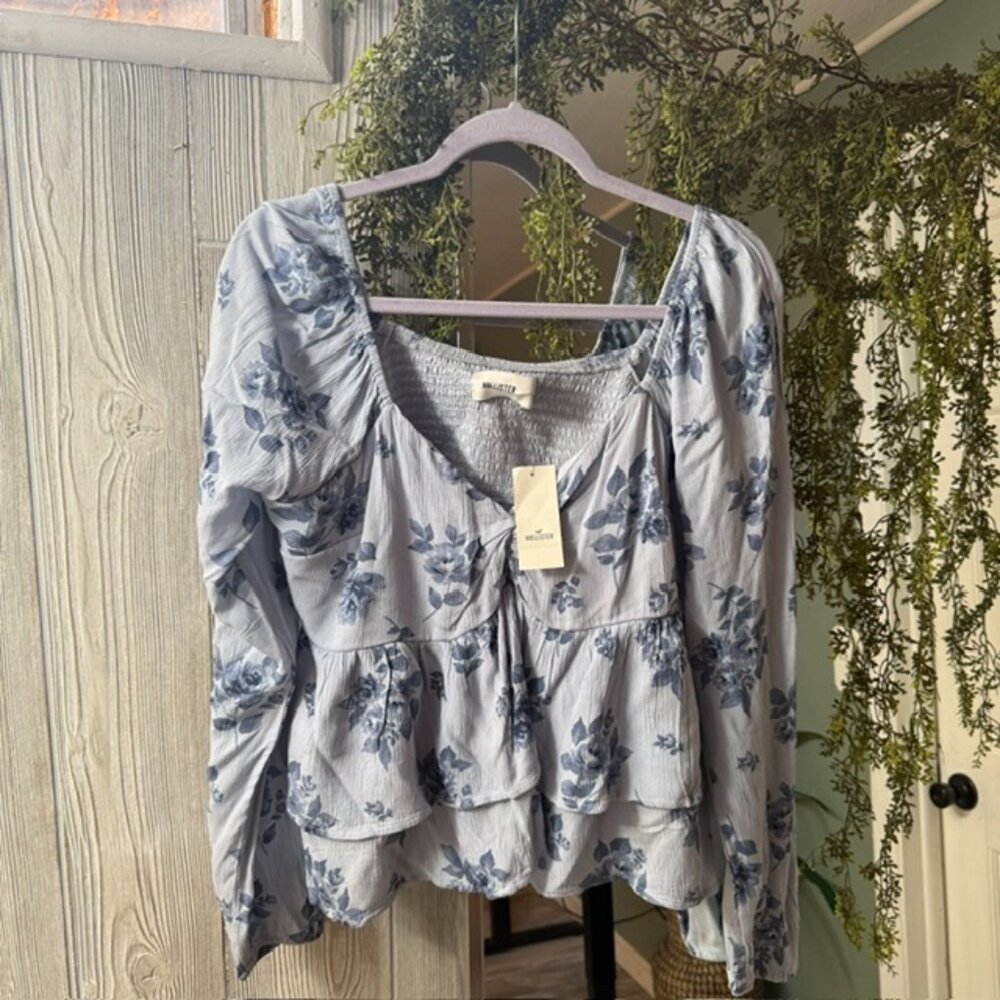 Light & Dark Blue Floral Ruffle Top